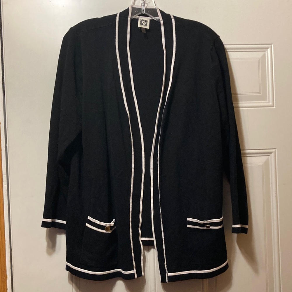 Anne Klein Black Cardigan with White Trim XL‎